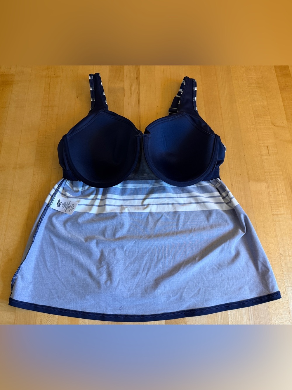 Lands End Chlorine Resistant Square Neck Underwire Tankini Swim Top Navy 18W - Picture 7 of 11